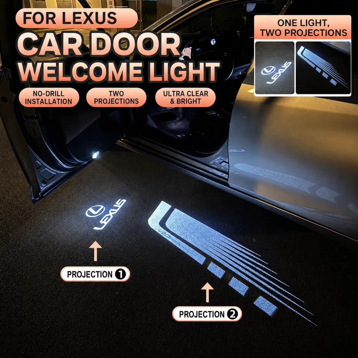 LED Car Door Welcome Light Carpet Projector for Lexus ES LS UX IS RX300 RX200 LC, Courtesy Ground Light Upgrade