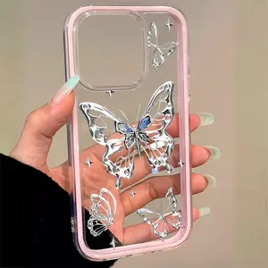 Elegant Silver Color Aesthetic Butterfly Pattern Phone Case, Shockproof Protective Tpu Cover for iPhone 11/12/13/14 Pro Max/15 Pro/16 Plus/16 Pro Max, Gift Idea