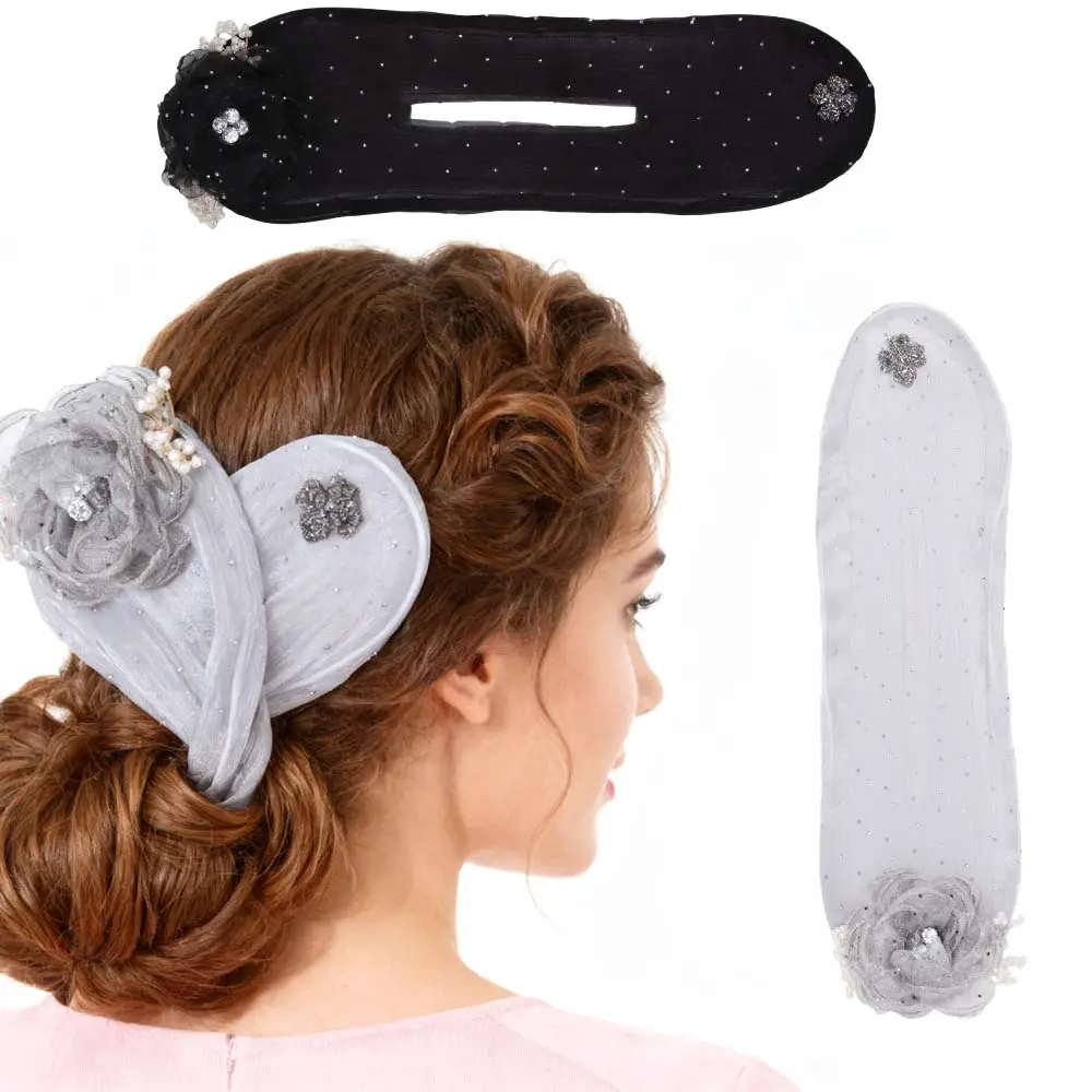 2PCS Hand Embroidered Flowers Deft Bun,French Hair Bun Maker Deft Bun for Hair Twister,Sparkly Ball Hair Clip,Flower Hair Bun Roller for Long Thick Hair Accessories for Women Girls Scrunchie Bowknot Design, Flower Hair Rollers