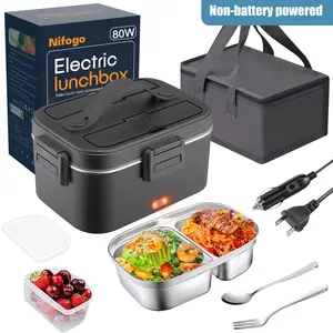 Deals for You Days Electric Lunch Box, 80W Portable Food Heater for Adults, Heating Food Warmer for Car Truck Home Office 110V/12V/24V with 1.8L 304 Stainless Steel Container, Fork Spoon and Bag