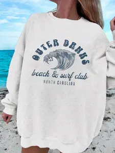 Women's Letter Print Drop Shoulder Sweatshirt, Casual Long Sleeve Round Neck Pullover for Fall & Winter, Ladies Clothes for Daily Wear