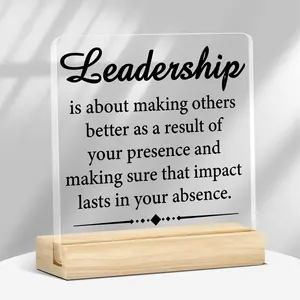Leadership Acrylic Desk Plaque, Sleek PMMA Frame with Inspirational Quote, Office Decor Gift for Men & Women, Home Or Work Display, Signs