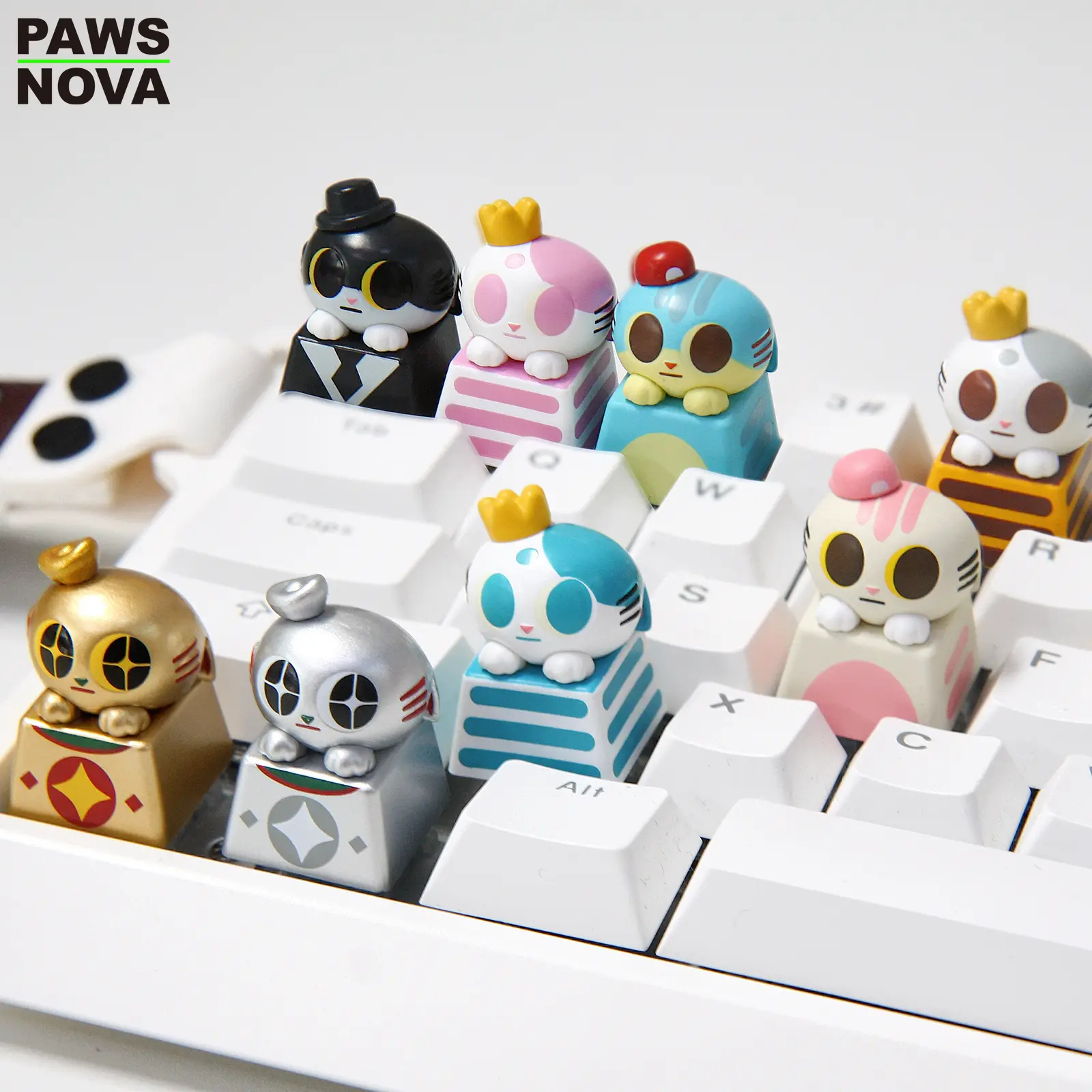 PAWSNOVA Doshii Cat Keycap Blind Box, Cartoon Anime Keycap
