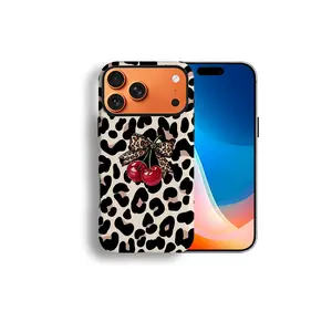 Cherry Leopard Luxe Case - Sweet Statement Neutral Glam, Retro Design Compatible with iPhone 17 16 15 14 13 12 11 X Plus/Air/Pro Max/Pro, Tough Phone Case designer