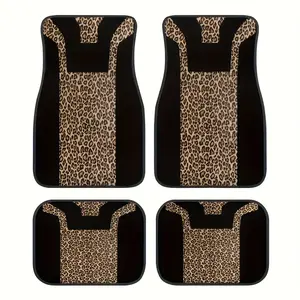 4-piece set of leopard print rubber car floor mats - Universal fit, non-slip, easy to clean - Comfortable and durable, suitable for all car models