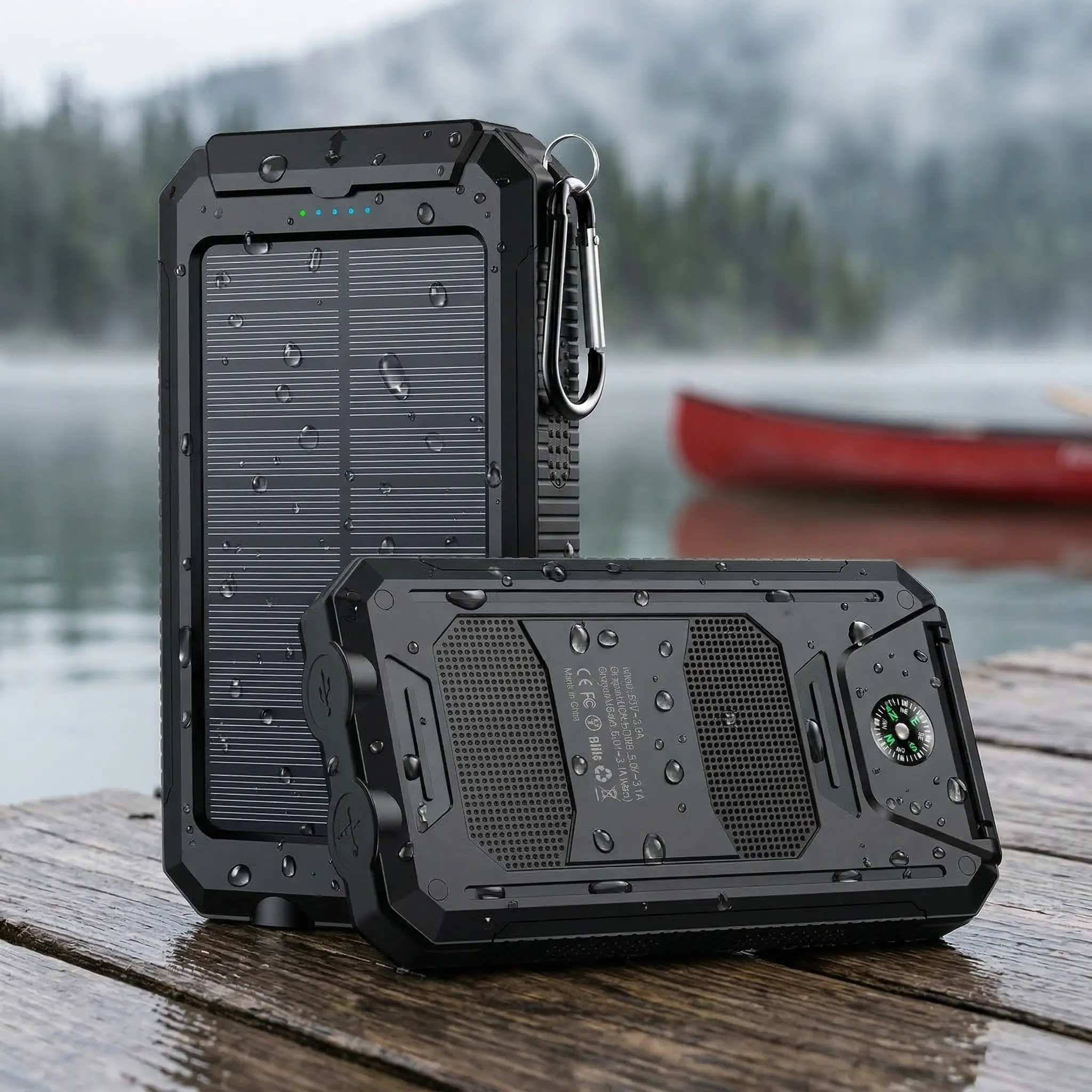 10000mAh Solar Power Bank, Waterproof Chargeable Portable Charger, Dual USB Fast Charging External Battery with Flashlight & Compass, Essential for Camping, Hiking and Fishing#SolarPowerBanK #PortableCharger #WaterproofPowerBank