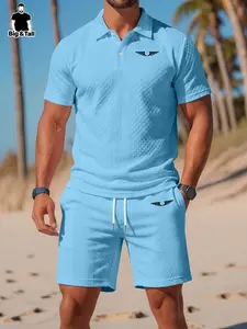 Men's Summer Casual 2-Piece Set, Short Sleeve Button-Down Shirt & Drawstring Shorts, Comfortable Breathable Fabric, Trendy Outdoor Wear