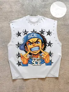 Men's Casual Short Sleeve T-Shirt, Pure Base with Cartoon Hip-Hop Youth Print, Comfortable Fabric, All Seasons Wear