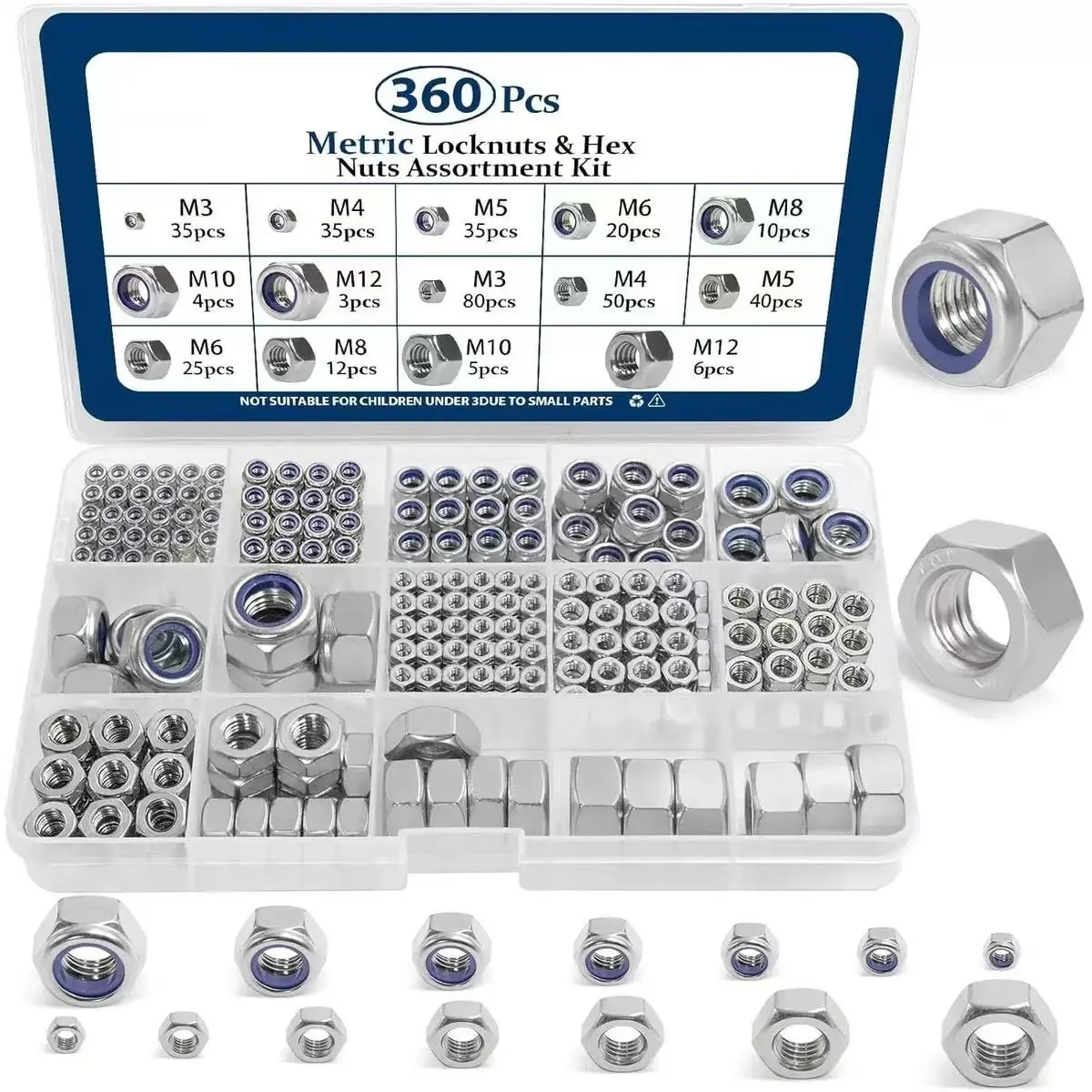 Stainless Steel Hex Nut & Locknut Set, M3-M12 - 360 pcs - TikTok Shop