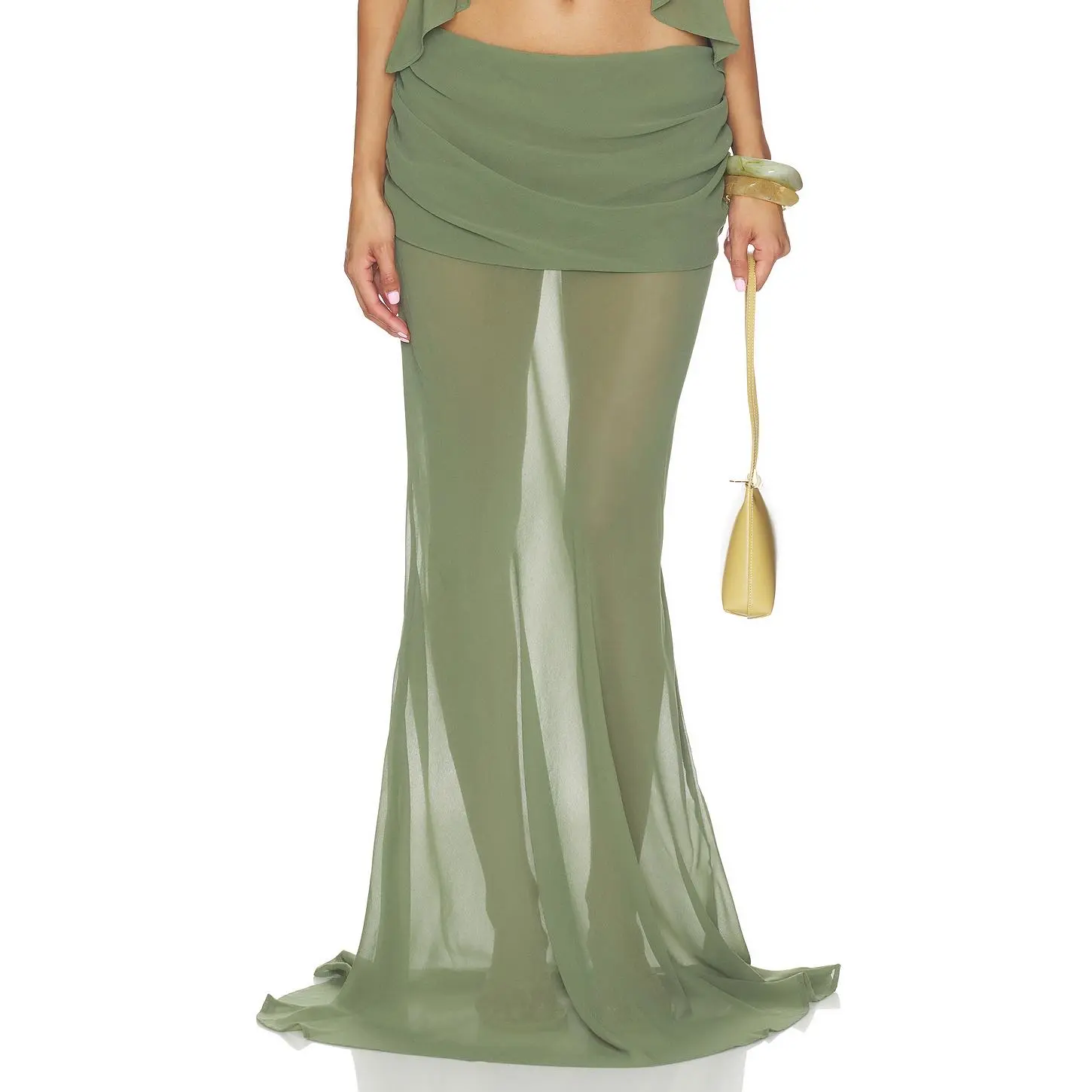 Bananhot Adelina Maxi Skirt in Olive Peridot