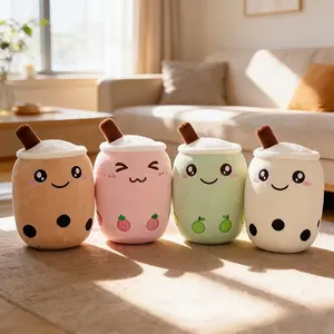 Soft Plush Pillow Shaped Like a Teacup Filled with Boba Milk Tea, Perfect As a Cute Gift for Children Or As Home Decoration