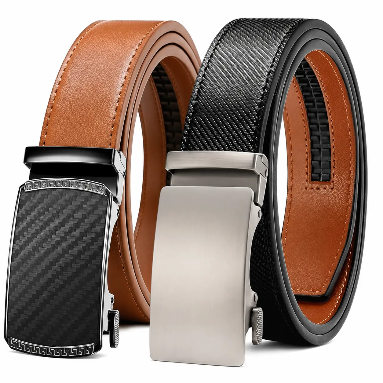 Men's Leather Ratchet Belt Automatic Buckle Casual Dress Business Waist Belt
