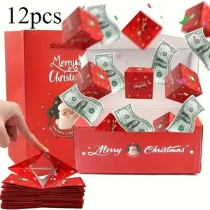 Christmas Surprise Jumping Box, 12 Pop-Up Boxes, Paper Explosion Gift Box, Holiday Cash Gift, Dynamic Unfolding, Interlocking Design