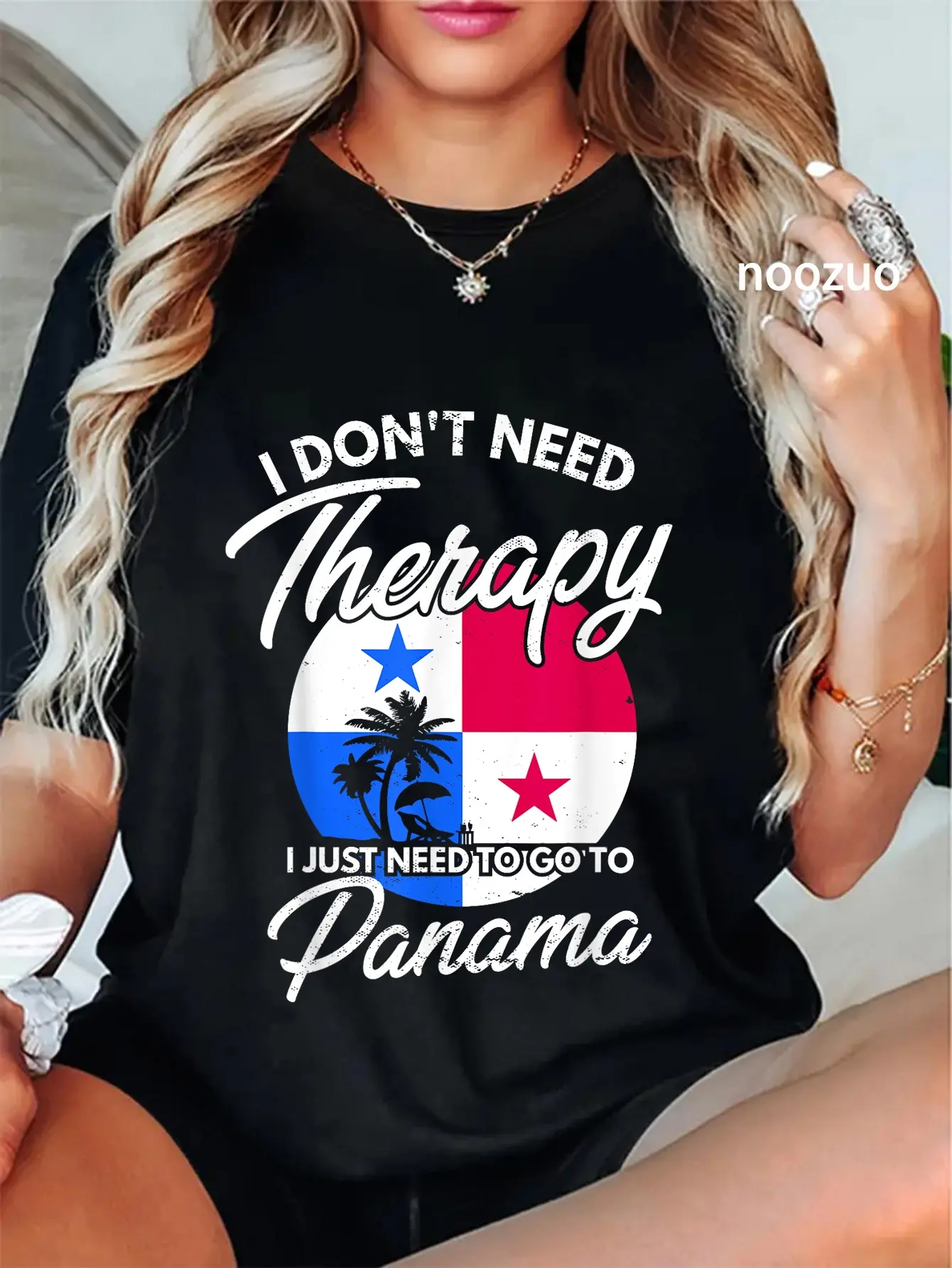 Women's Vintage Panamanian Flag Graphic T-Shirt with Distressed Look, Casual 100% Cotton Short Sleeve Round Neck Streetwear Top, Large, Casual T Shirts, All Seasons, Clothes, Graphic Print, Short Sleeves, National Flag Women's T-Shirts