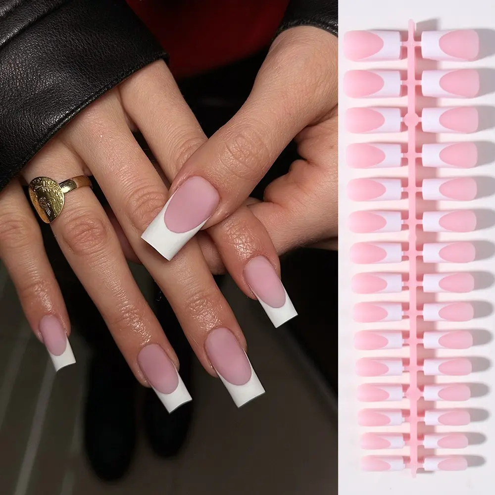 150pcs Minimalist French Square False Nails Tips, Nude Base with Pure French Edge, Long Hand Effect, Salon Quality at Home, Nail Art Studio, Nail Design, Diy Fake Nails