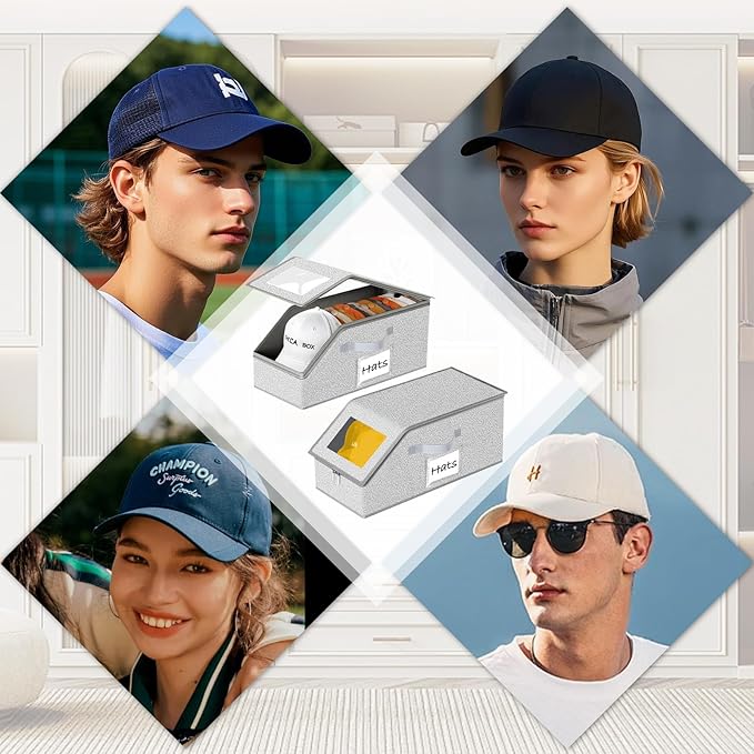 Premium Baseball Cap Storage Box, Stackable Hat Organizer with Zipper & Clear Window, Ideal for Home & On-the-Go Use