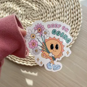 Keep On Going Retro Sun Sticker, Retro Smiley Face Sticker, Mental Health Sticker, Self Love Sticker, Waterproof Sticker, Trendy Sticker Design, Positive Sticker Aesthetic Minimal Sticker Water bottle Sticker Mental Health Stickers Gift