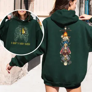 Unisex A Heart's A Heavy Burden 2 Sided Hoodie, Unisex Casual Drop Shoulder Long Sleeve Pullover, Unisex Fall & Winter Clothes For Daily Wear, Howls Moving Castle Sweater, Studio Ghibli Anime Sweater, Anime Lover