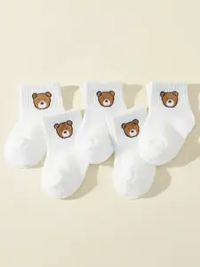 5 Pairs Cartoon Cute Bear Casual Short Elastic Knee High Socks Set, Baby Clothing, Suitable for Newborns, Boys & Girls Daily Wear, All Seasons