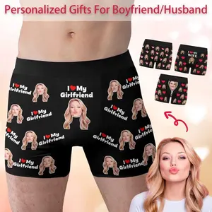 Personalized Mens Underwear with Custom Face, Funny Valentines Day Gift for Boyfriend, Unique Custom Photo Boxer Briefs