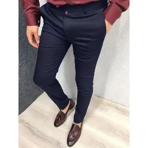 Classic Design Slim Fit Elegant Dress Pants, Men's Semi Formal Solid Color Slightly Stretch Dress Pants For The Four Seasons Business Banquet Party, Old Money Style