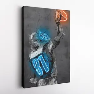 Neon Calvin Johnson Poster - D@troit Lions sport Canvas Print, Framed Wall Art, Kids Room, Man Cave, Fan Gift, Home Decor