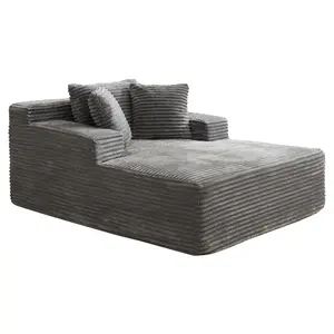 XXL 50 Inch Chaise Sofa Bed in Gray, Soft Corduroy Fabric with 3 Pillows Included, No Assembly Required, Modern Design – Perfect for Lounging, Reading and Guest Sleep