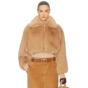 Helsa Faux Fox Bomber Jacket in Bisque