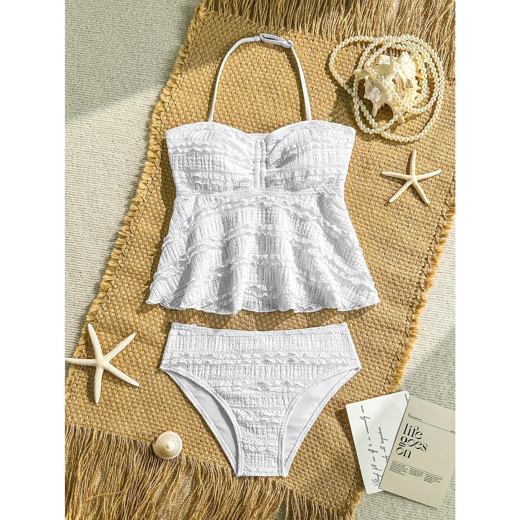 Girls' Youth Sizes 11-16y,13-14y 2-Piece Jacquard Polyester Blend Childrens Swimwear - Teen Summer Beach Cold-Wash Swimsuit Set
