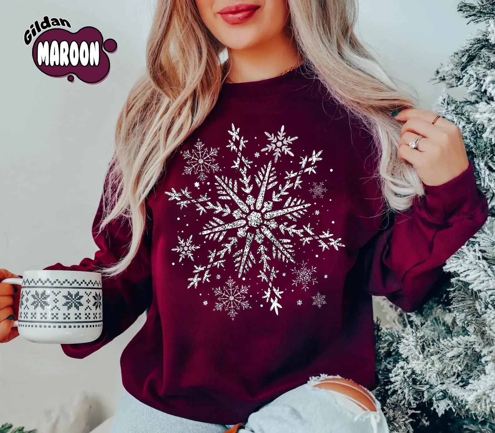Winter Snowflake Sweatshirt, Christmas Holiday Crewneck, Festive Xmas Graphic Pullover, Cozy Snowflake Sweater, Winter Season Outfit, Holiday Party Apparel, Christmas Graphic Tee, Christmas Gift for Women, Aesthetic Winter Apparel