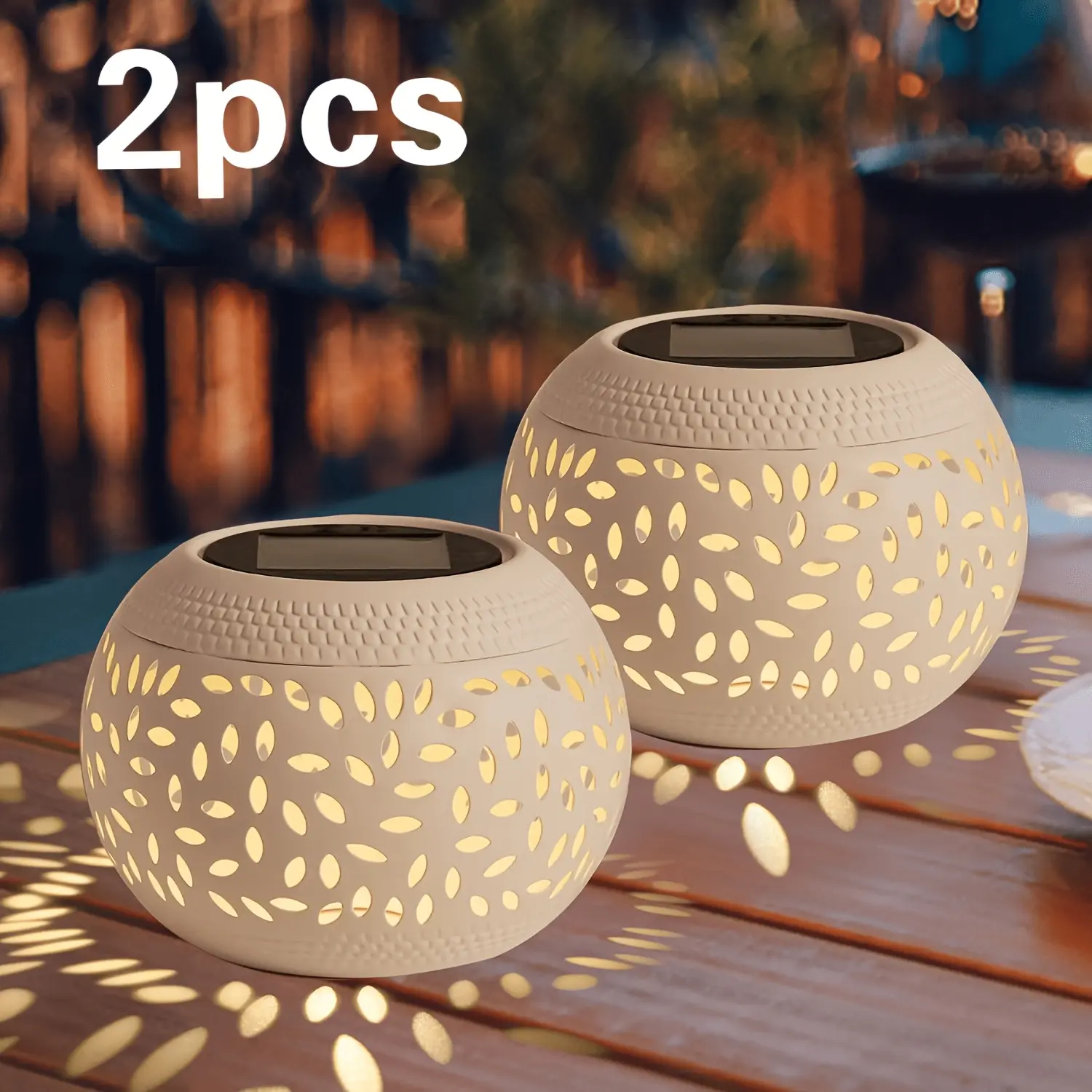 2-Pack Solar Garden Lanterns - White Decorative Cutout Warm White Outdoor Lamps, for Patio Table, Porch Pathway Home Improvement Outdoor Lighting