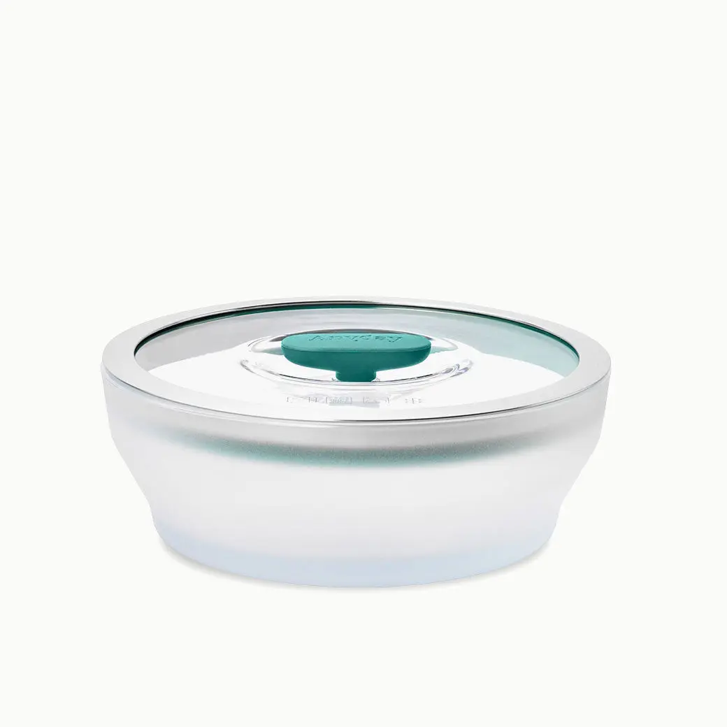 Anyday 4-Cup Glass Round Shallow Dish (Clear Glass Food Storage Container with Glass Lids and Microwave Cookware)
