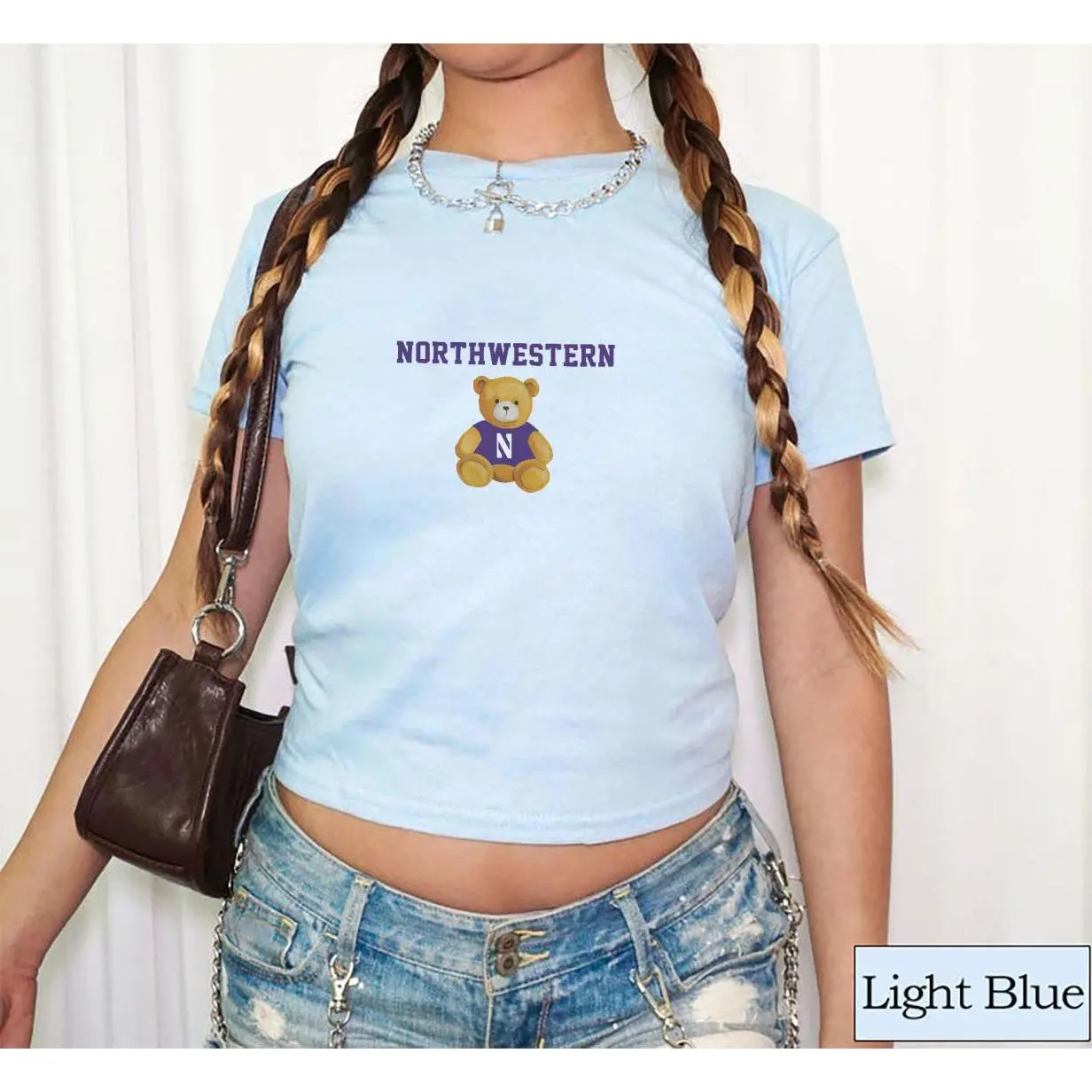 Northwestern Teddy Bear Shirt, College Spirit Wear Baby Tee, Custom School Mascot, Northwestern University Merch, Trendy 2025
