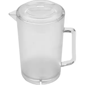 Introducing the P-3064-1-CL-EC Heavy-Duty Shatterproof Plastic 2-Quart Pitcher with Lid - Your Ultimate Beverage Companion. This 64-Ounce (2 Quart) BPA-Free Pitcher offers unbeatable durability and shatterproof design, ensuring lasting use