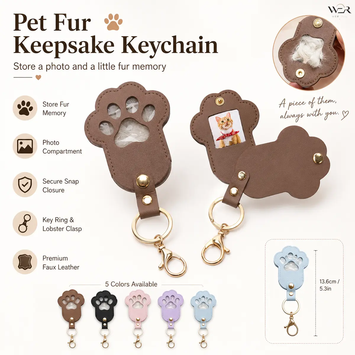 Pet Fur Keepsake Keychain Paw Shape Photo Compartment Sparkling Emotional Heartfelt Lightweight Durable Jewelry for Pet Lovers Daily Wear Gift Idea Perfect Accessory