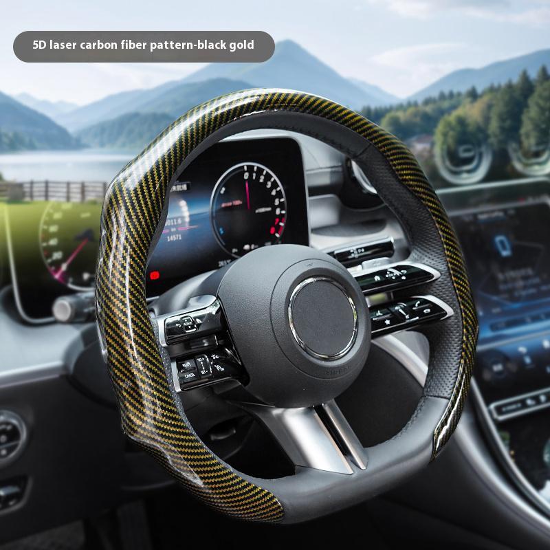 Fashionable, modern and sporty style, ultra-thin design, suitable for all seasons, 2026 new model carbon fiber steering wheel cover with sensitive response, anti-slip and breathable features.