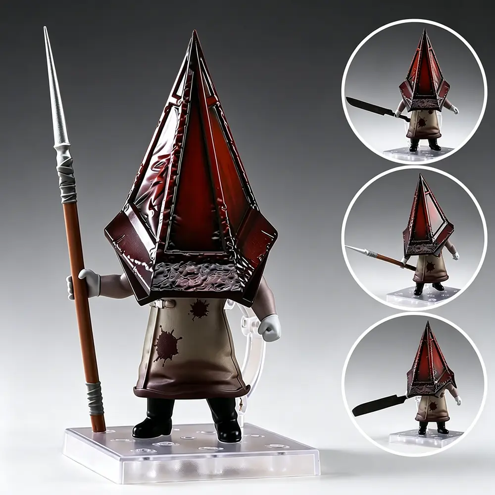 #2572 Silent Hill 2 Remake Red Pyramid Head Chibi Horror Game Character Screen-Accurate Poseable Action Figure with Spear, Great Knife, Display Stand for Collectors