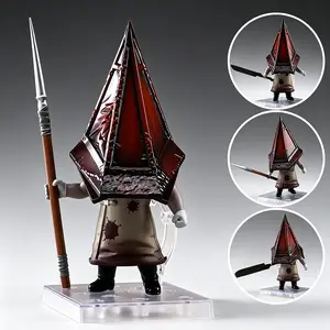 #2572 Red Pyramid Head Figure, Silent Hill 2 Remake Chibi Action Figure with Spear & Great Knife, Poseable Joints, Horror Game Collectible Toy with Display Stand