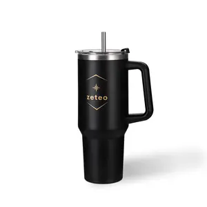 ZETEO 40 oz Tumbler with Handle and Straw, Insulated Stainless Steel Travel Mug with Lid