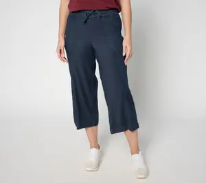 AnyBody Petite Drapey Denim Cropped Wide Leg Pull On Pants