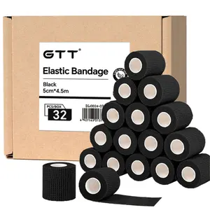 GTT Self Adhesive Bandage Wrap - 10/16/32 Rolls-1in/2in/3in x 5yd-Black/Beige/Blue, Cohesive Tape for Athletic and Sports, Individual Package, Outdoors Aid Kit, Flexible, Healthcare Elastic Bandages for Wrist & Ankle Vet Wrap for Dogs