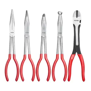 VEVOR 5-Piece Needle Nose Pliers, 11 in Long Needle Nose Pliers Set, Diagonal Cutting Pliers, 45°/ 90° Bent Nose Plier, Round Nose Plier, Long Nose Plier, Professional Pliers Set with Storage Bag