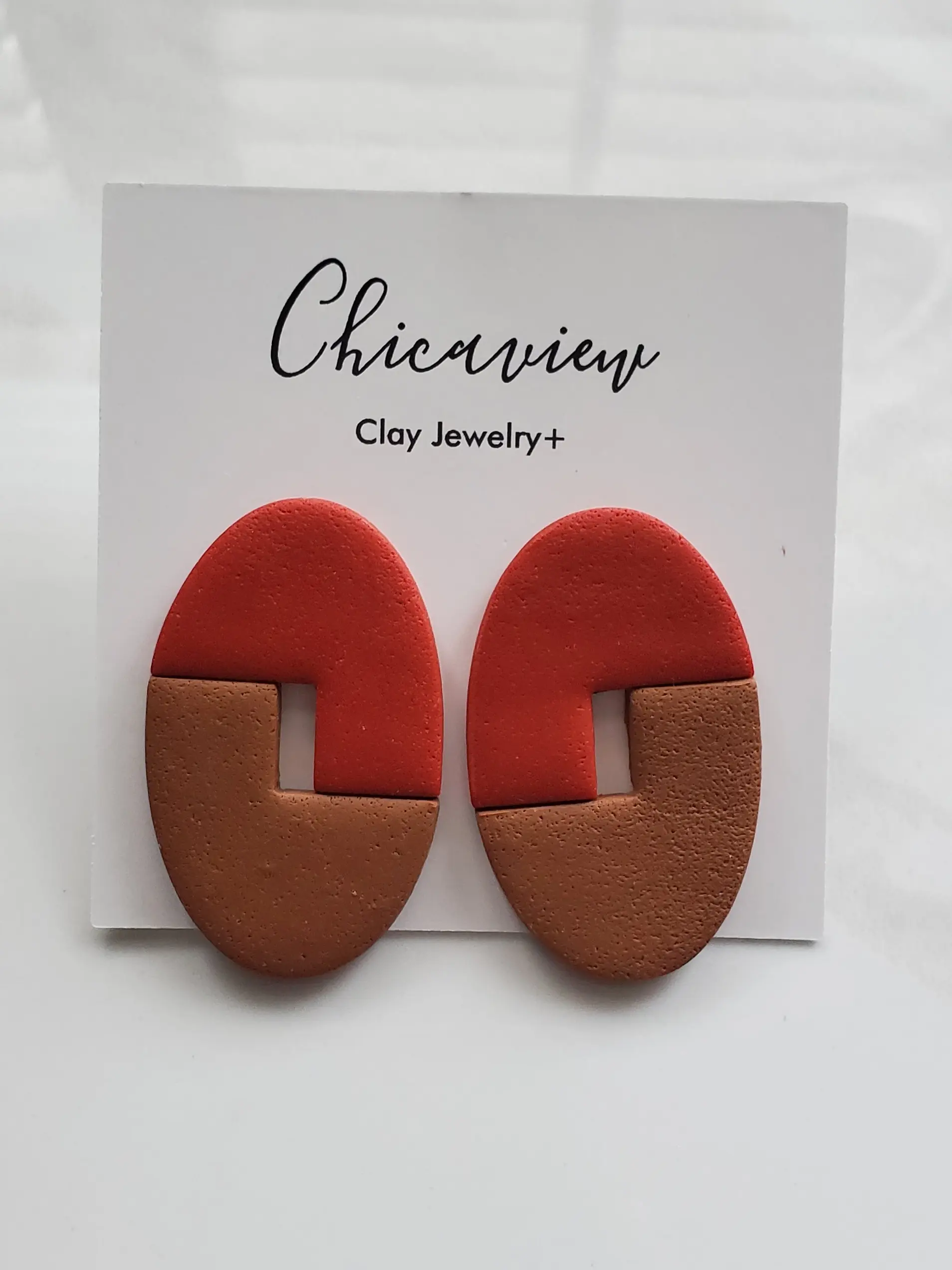 Polymer Clay Earrings - Geometric Oval Burgundy and Brown Office and Daily Wear Earrings