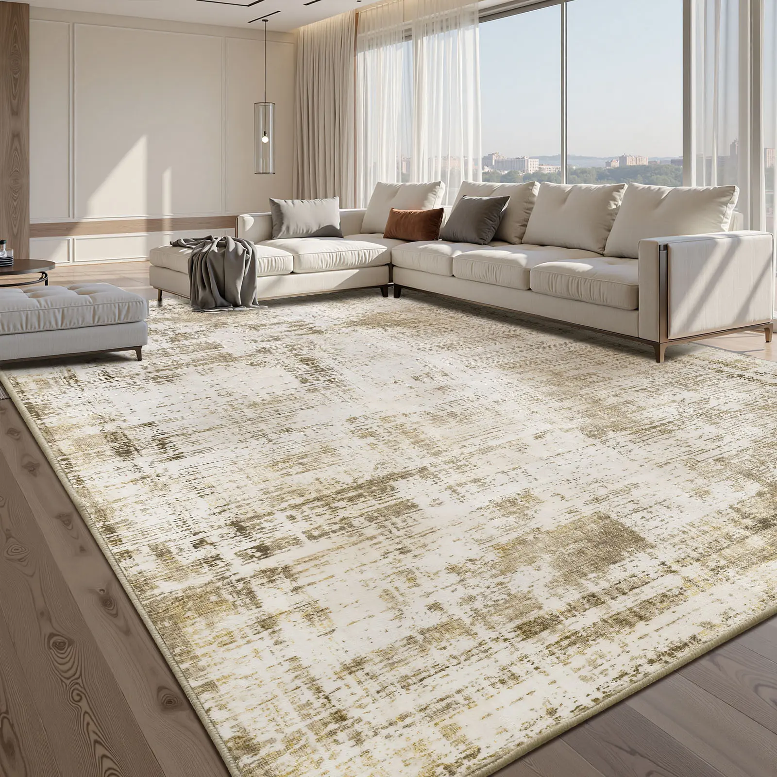 FAMVAL Vintage Printed Boho Area Rug - Faux Wool, Machine Washable, Foldable, Non-Slip, Soft, Wrinkle Resistant, High-Traffic Carpet, Rugs for Living Room, Living Room Decor, Brown Christmas Gift, Vintage Printed Rug, Boho Area Rugs
