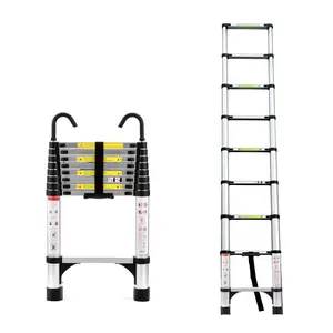 Aluminum Alloy 8.5FT Telescopic Multi-Purpose Ladder with Hooks, Triangular Support Frame for Outdoor and Home Use stairmaster