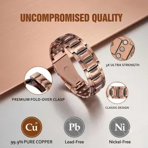 Men 99.99% Pure Solid Copper Magnetic Therapy Bracelet Unique Folding Clasp Adjustable Sizing Tool Premium Gift Box