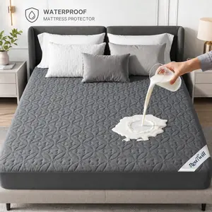Waterproof Mattress Protector, Quilted Fitted Mattress Cover, Soft Noiseless Mattress Pad with Deep Pocket, Twin Full Queen King, White/Gray  topper summergarden
