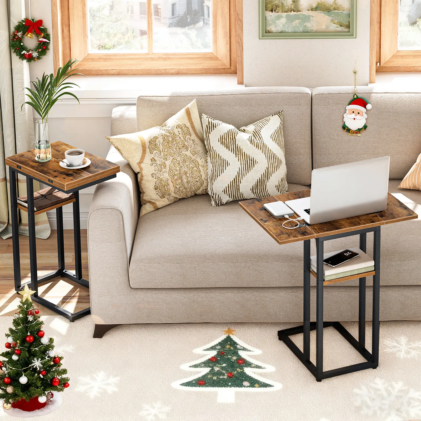 HOOBRO Foldable End Table, C Shaped Side Table with Storage Shelf, Small Snack Table Suitable for Living Room Bedroom Small Spaces, Easy Assembly, Rustic Brown #SummerVibes