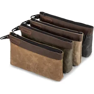 Waxed Canvas Tool Bag 4-Piece Set - 11inch Heavy-Duty Zipper Tool Bag Set, Waterproof Practical Storage Bag, Used for Storing Tools, Cables, Equipment, and Supplies - Durable Tool Storage Bag