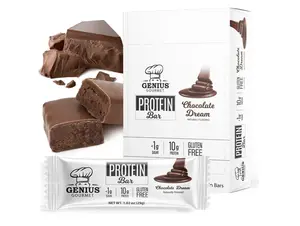 Genius Gourmet Protein Bar Chocolate Dream - Gluten Free Low Carb Low Sugar 10g Protein 10g MCTs 10 Count Pack Canada